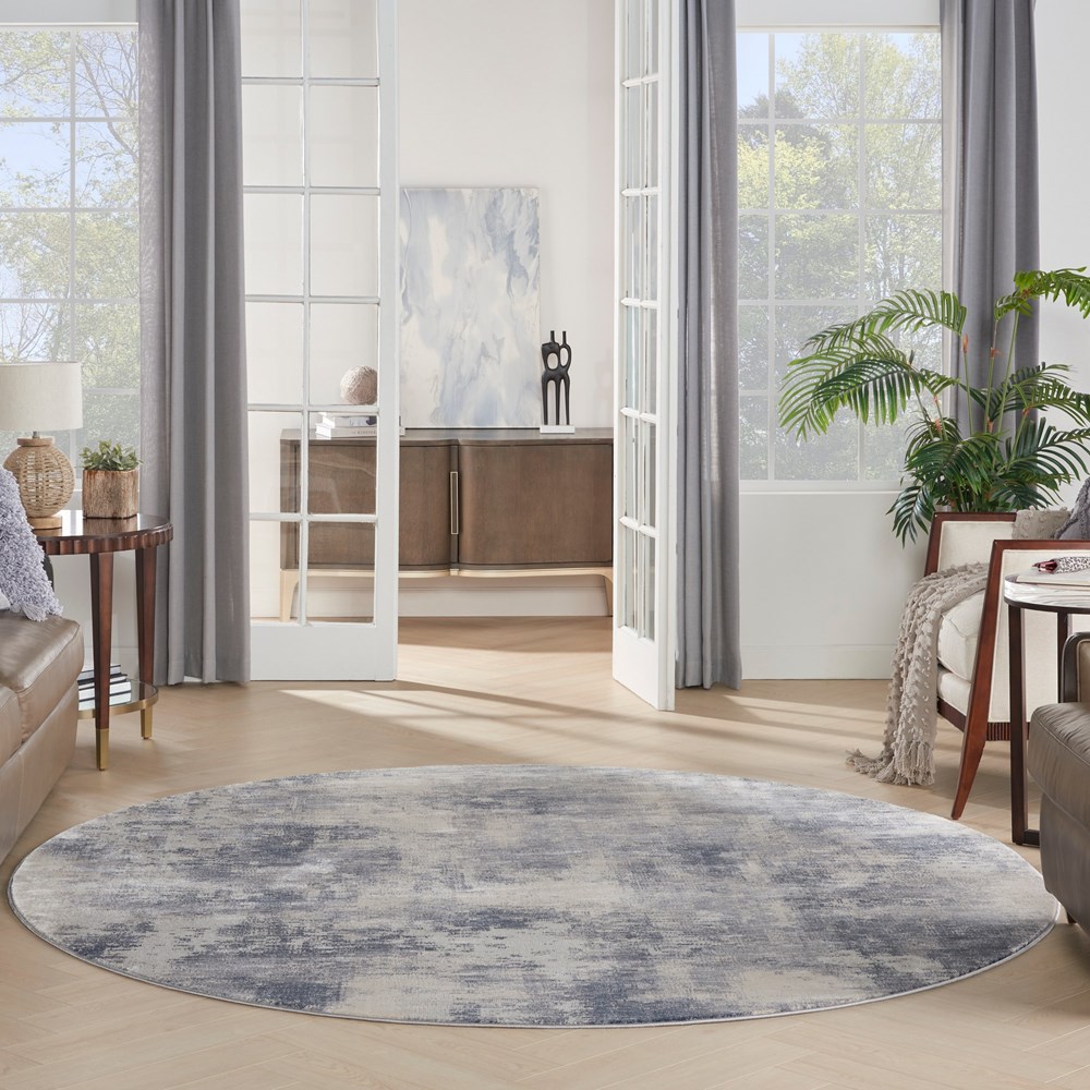 Rustic Textures RUS02 Abstract Circle Rugs in Ivory Blue